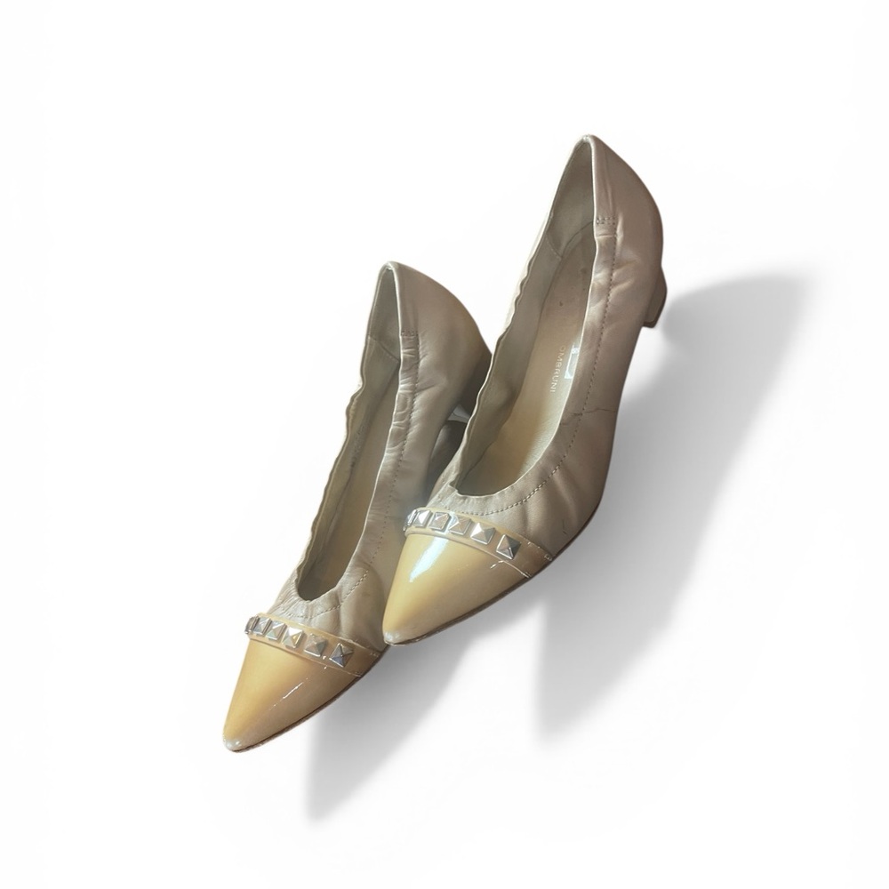 Agl Beige and Nude Pointed-Toe Flats with Stud Accent